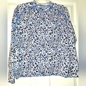 Coolibar Sea Island Ruffle Rash Guard Shirt Girls Youth Size XLarge Blue Leopard